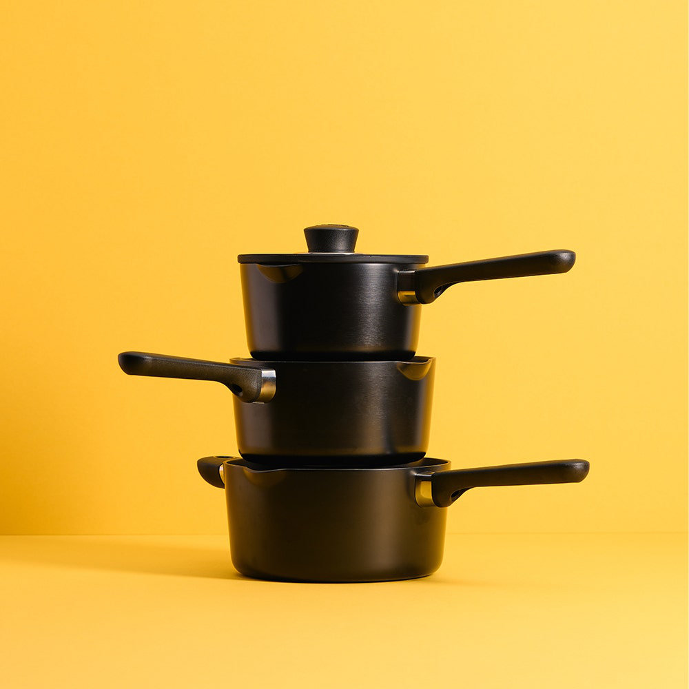 Judge Vista Ceramic, 3 Piece Draining Saucepan Set Black 6